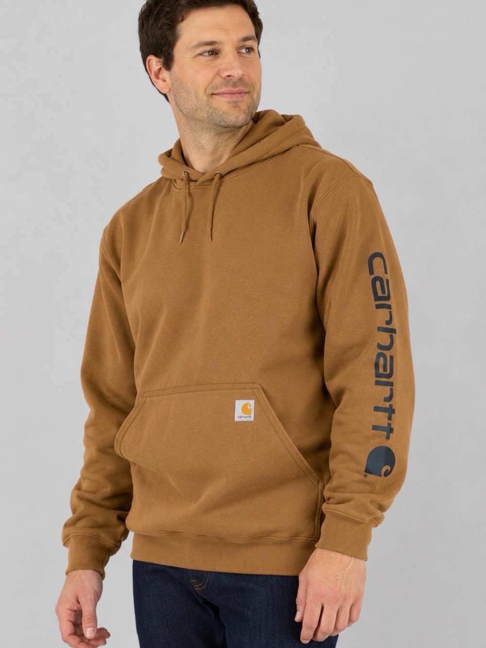 Carhartt Brown Logo Sleeve Pullover Hoodie